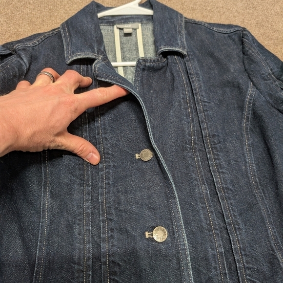 J. Jill (Size 6) Denim Blazer Jean Jacket Cotton Linen Blend Blue - Picture 2 of 9